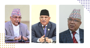 सिंहदरबारमा प्रचण्ड, ओली र नेपालबीच भेटवार्ता