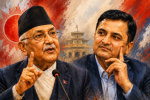 ओलीको ‘नेतृत्व नछाड्ने’ अडानमा योगेशको व्यंग्य : बसको डन्डी समातेका बुढाको कथा सम्झिए